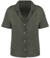 SP523 Spasso Ladies Short Sleeve Linen Bowling Collar Shirt organic khaki colour image